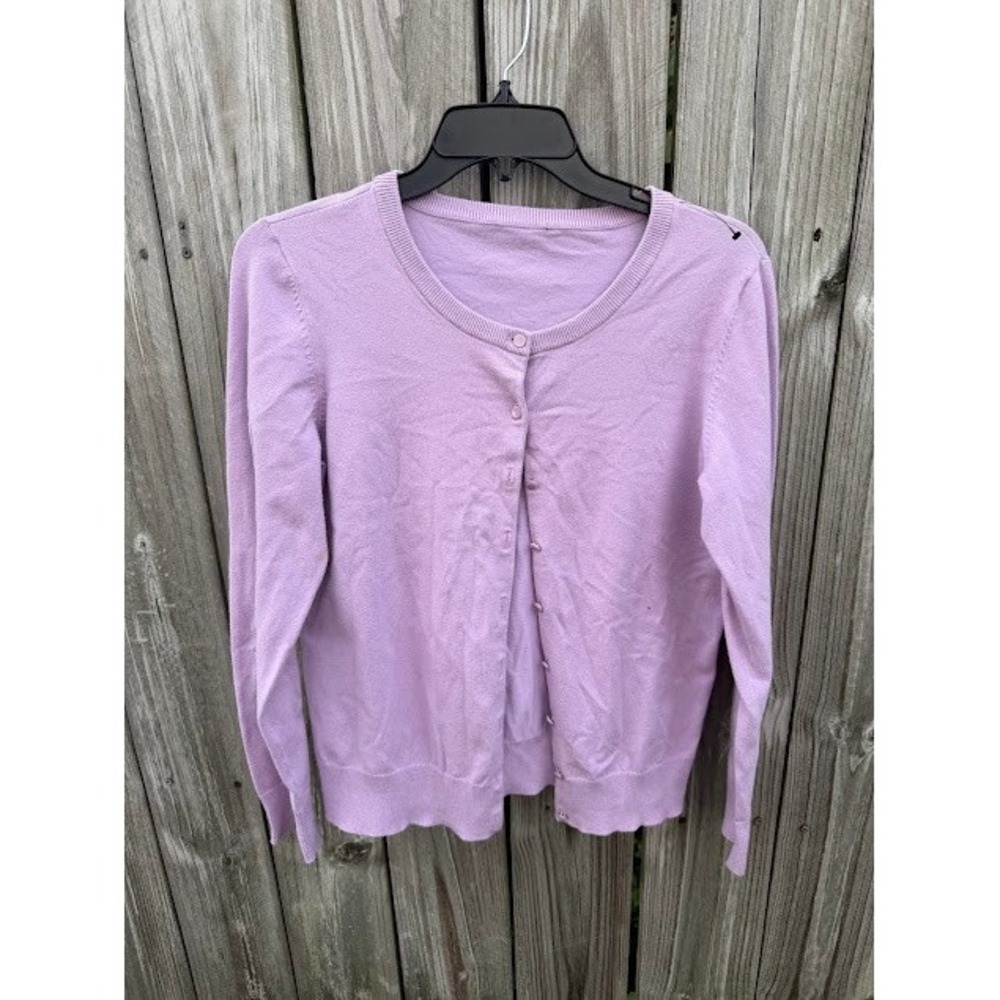 Preppy Classic Talbots Pima Cotton Cardigan M Purple Crew Neck Knit Sweater